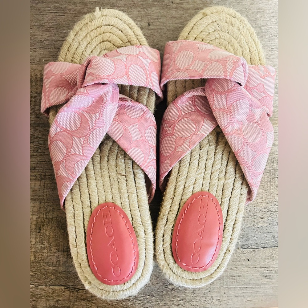 Coach Pink Woven Slide Sandals
